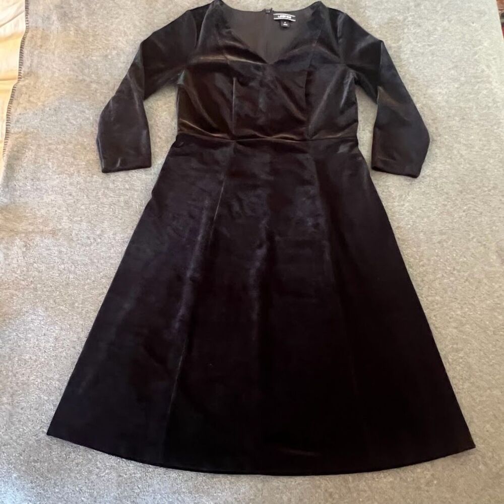 Lands' End Women's Midi Dress Black Velvet Size 6